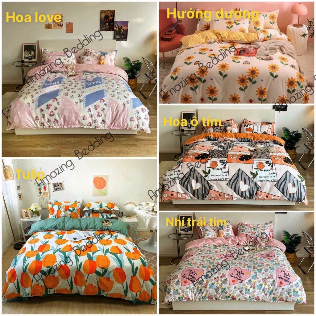 Sét chăn ga gối 4 món Cotton poly nhập khẩu Hàn Quốc CÁC MẪU HOA