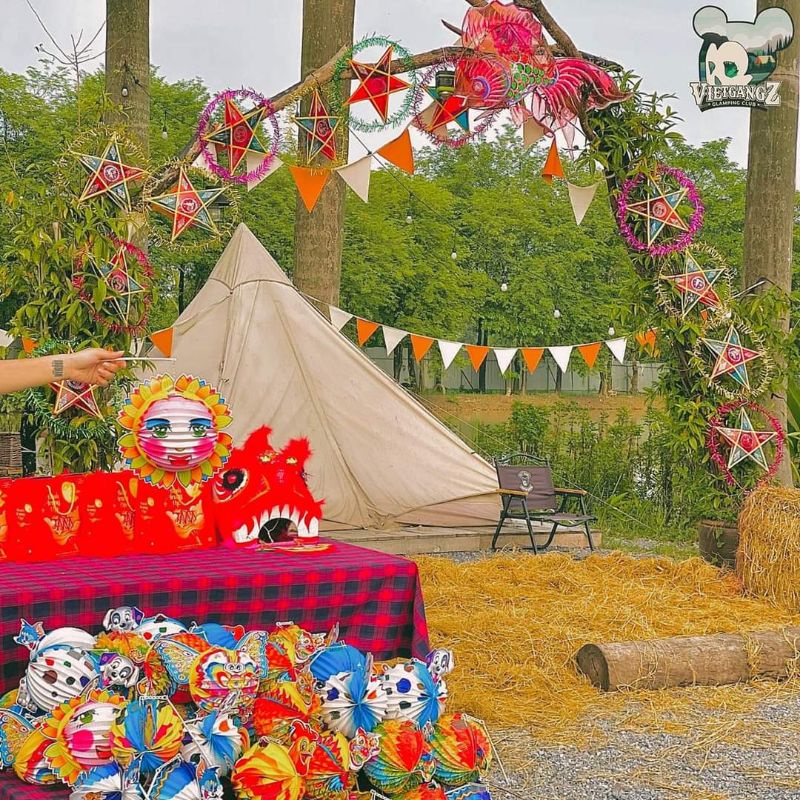Dây cờ tam giác cắm trại vải Cotton Kaki màu nâu be, Lều Camping Picnic dây cờ dài 3.6m, trang trí Treo tường, Sinh nhật