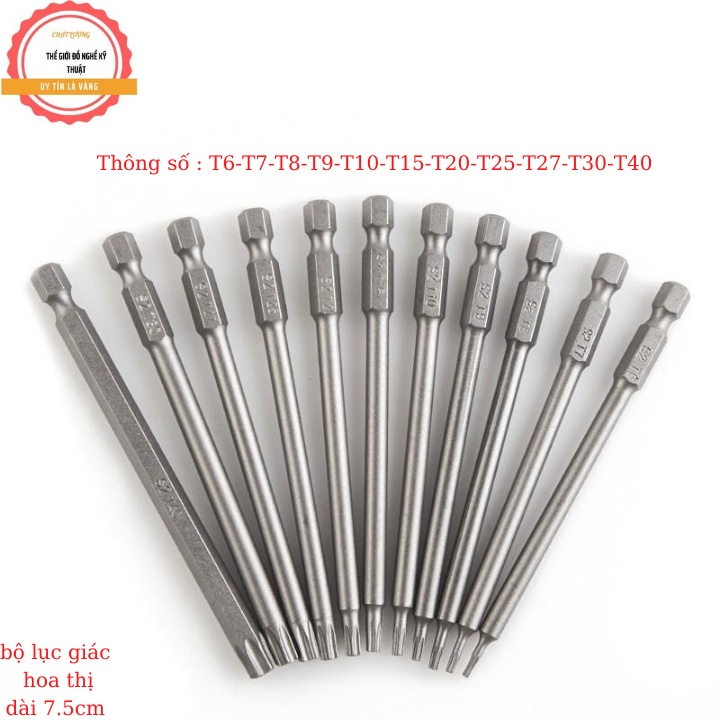 Bộ hoa thị, hoa khế, lục giác có lỗ chân lục giác dài 75mm