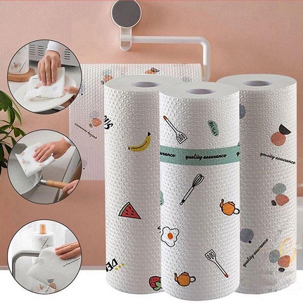 Cuộn Khăn Lau Bếp Họa Tiết Hoa Văn Đa Năng Siêu Thấm Hút, Có Thể Giặt Tái Sử Dụng Kích Thước 20, 25 cm