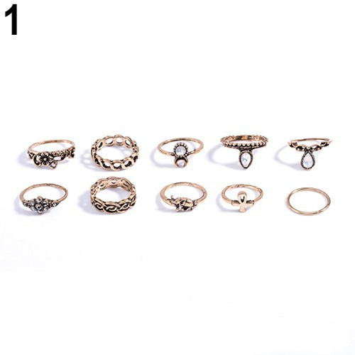 Bộ 10 nhẫn kiểu có đính hạt siêu độc đáo đầy cá tính cho nữ