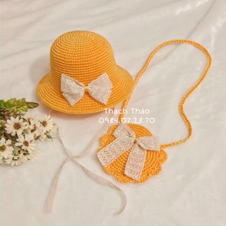 Set túi mũ sợi thô cho bé gái