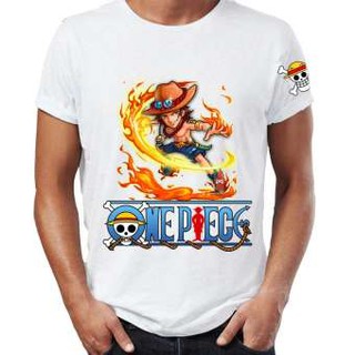 Áo thun One Piece in hình Hỏa Quyền ACE Chibi (Áo Trắng, In 2 Mặt, In Tay Áo) - Mẫu 2