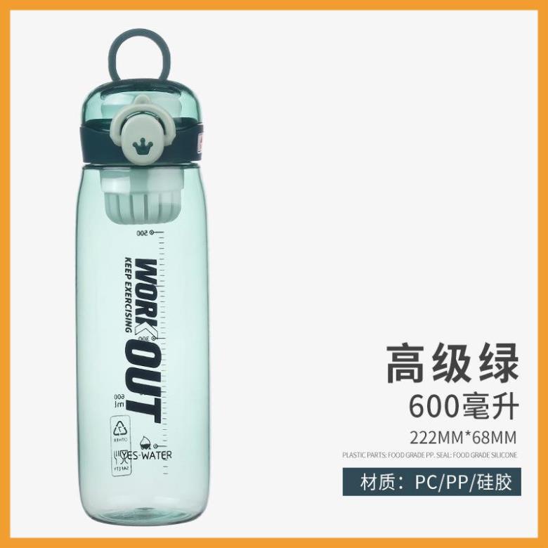 Bình đựng nước nhựa Work Out có quai xách, Bình nước detox có lõi lọc pha trà