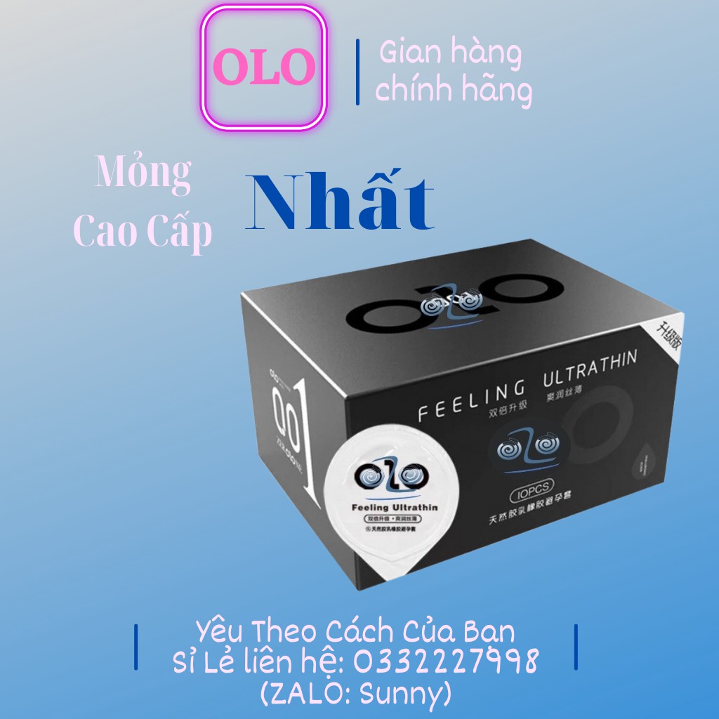 Bao cao su siêu mỏng 0.01 OLO. Siêu mỏng chỉ 0.01mm, cảm giác chân thật , siêu siêu mỏng (10 cái/ hộp)