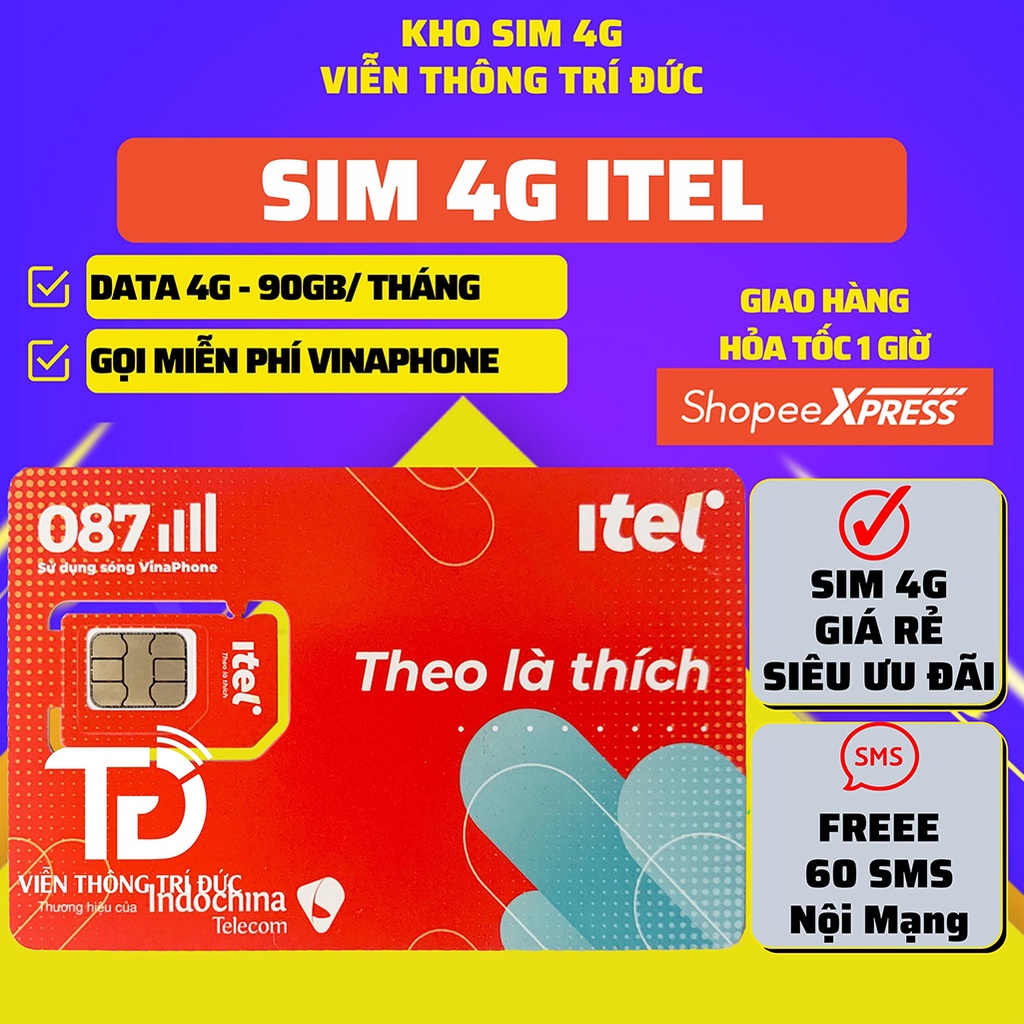 Sim 4G itel May77 Data 90GB/tháng + Miễn Phí Gọi, Sim Mạng Vinaphone 4G Full Toàn Quốc Giá siêu rẻ - Viễn Thông Trí Đức