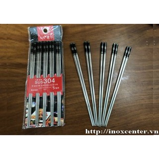 Sét 5 đôi đũa inox 304 - đầu hoa văn sơn tĩnh điện cao cấp màu đen