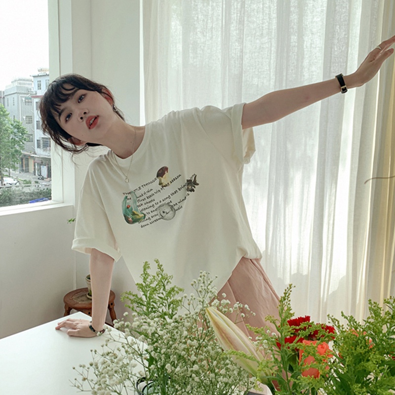 NRVP Áo Thun Cotton Tay Ngắn Cổ Tròn Màu Trơn Thời Trang Dành Cho Nữ