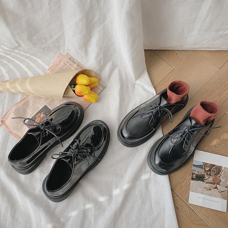 (ORDER) Giày ulzzang đế cao da bóng buộc dây | BigBuy360 - bigbuy360.vn