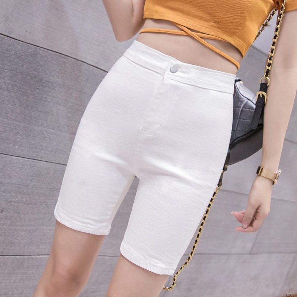 Quần short Denim lưng cao co giãn tốt thiết kế trẻ trung cho nữ