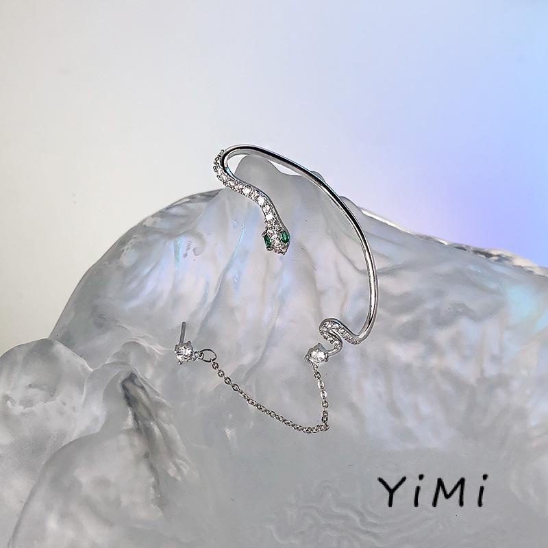 Khuyên Kẹp Vành Tai Bạc Hình Bán Nguyệt Đính Đá Giả Kim Cương Thời Trang