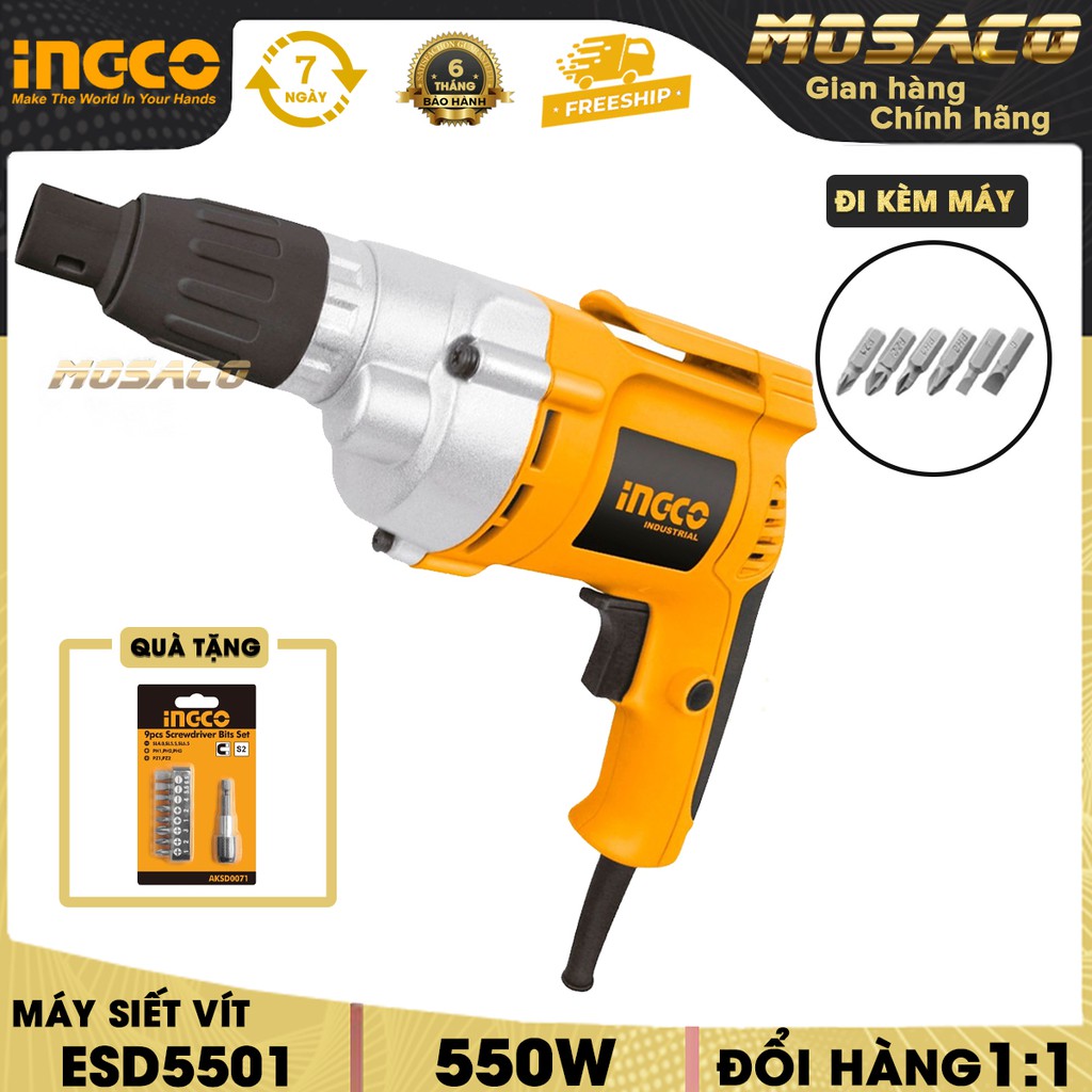 Máy Siết vít INGCO ESD5501 550W kèm theo 6 mũi siết vít, dễ điều khiển và kiểm soát tốc độ - MOSACO