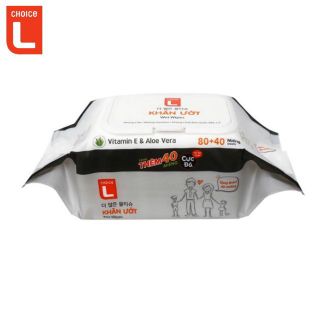 Khăn ướt Lotte - Vitamin E & Aloe Vera gói lớn 120 tờ/gói.