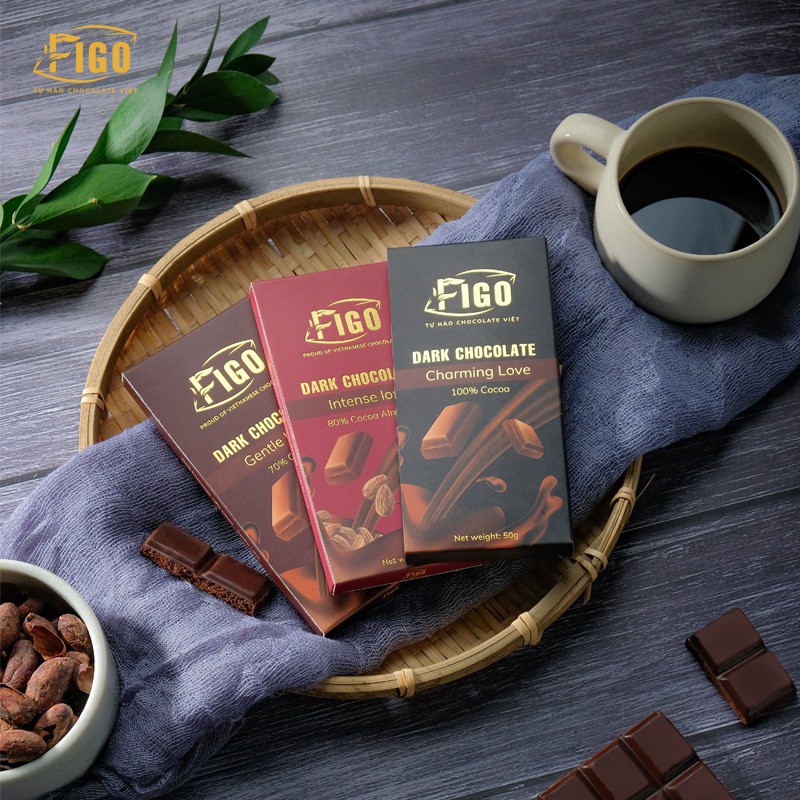 [ƯU ĐÃI] Combo 4 thanh Kẹo Socola sữa, Milk Chocolate Hạnh nhân + Hạt điều + Dừa + Hạt cacao 50% Cacao Hộp 50g Figo