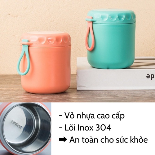 Bình ủ cháo 🔥SALE🔥 Bình cháo giữ nhiệt cao cấp lõi thép không gỉ đựng thức ăn có quai cầm tiện dụng ELEFANCE 430ml