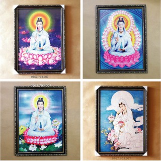 [NHIỀU MẪU] Tranh Quan Âm Bồ Tát 35x47cm bằng vải phủ bóng khung composite