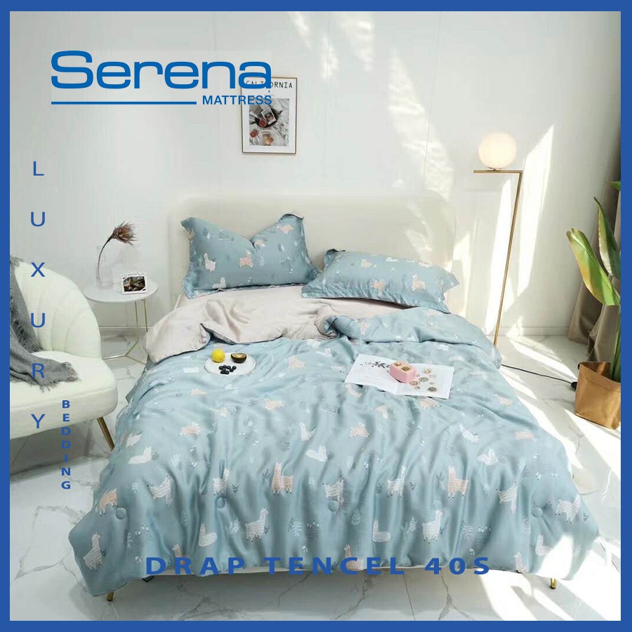 Bộ chăn ga gối Drap Tencel 40s Serena Cao Cấp Phong Cách Hàn Quốc 5 món chăn ga gối chần bông – Hệ Thống Nệm