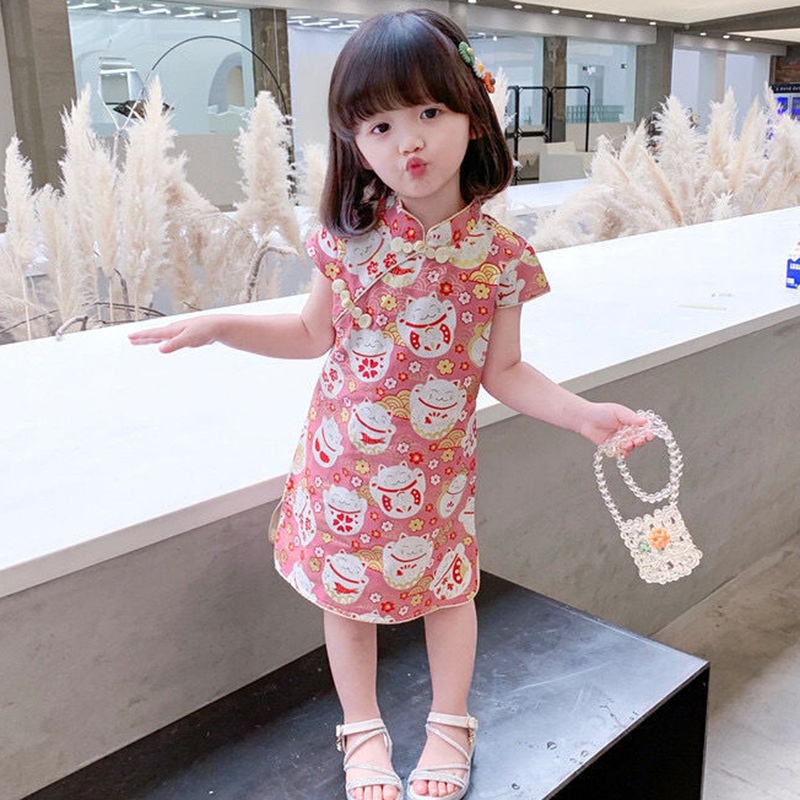 Đầm Sườn Xám Họa Tiết Sọc Caro Phong Cách Hàn Quốc Thời Trang Mùa Hè Cho Bé Gái