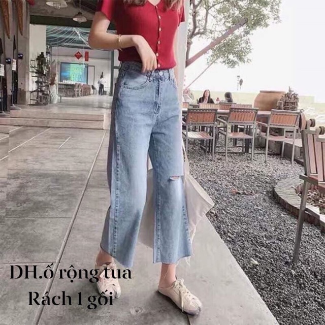 Quần bò rộng tua rách 1 bên DH12