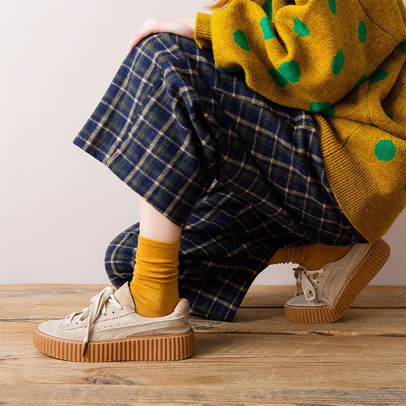Tất Ulzzang Cao Cổ - Tất nam nữ nhún cổ cao trơn phong cách vintage hàn quốc