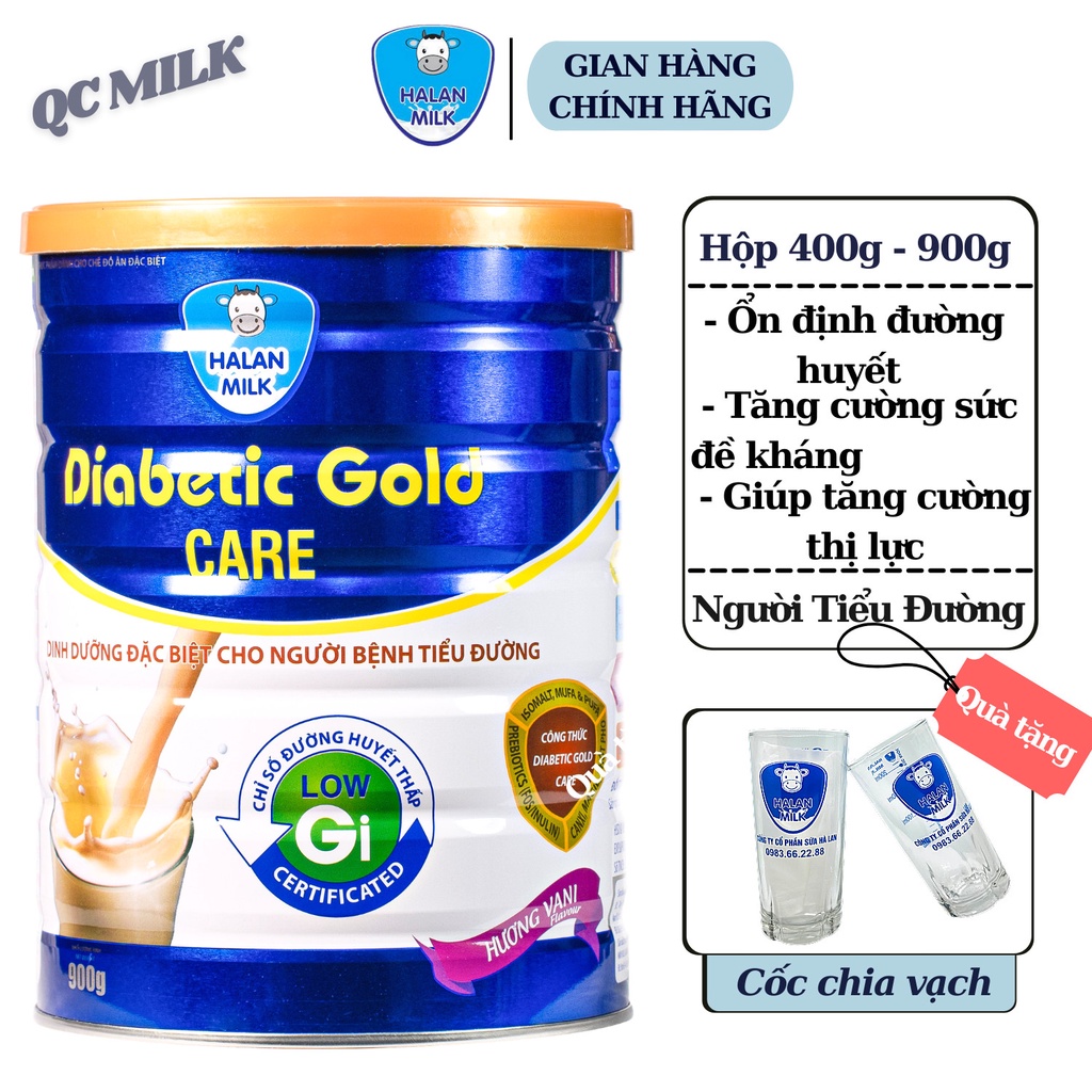 [Mua 3 tặng 1] COMBO 3 hộp Sữa tiểu đường Diabetic gold care 900g/hộp - giúp ổn định đường huyết, Halanmilk