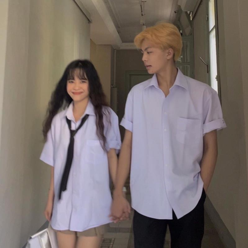 [RẺ VÔ ĐỊCH] Áo Sơ Mi trắng thêu mặt buồn túi ngực Form Rộng-  Áo Sơ Mi Siêu Đẹp  Freesize