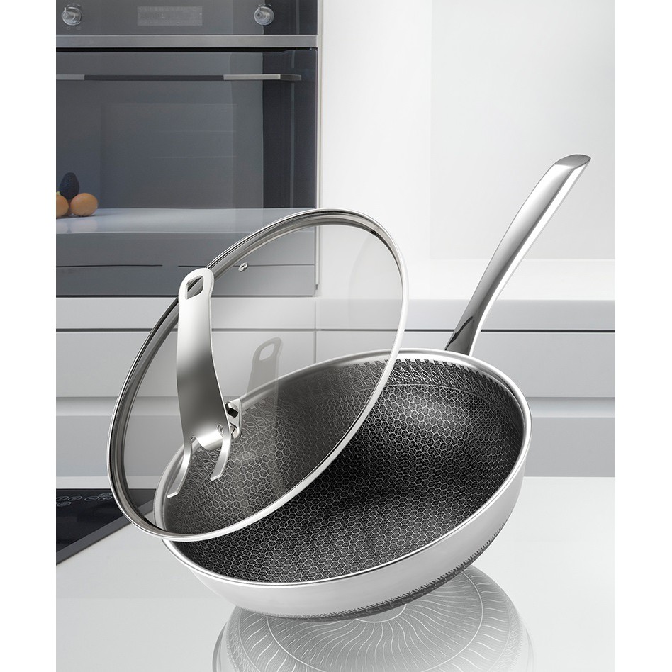 Chảo Xào Chống Dính Inox 304 Có Nắp Kính - Onlycook - 55x32x9cm (ĐK:32cm), 2540g