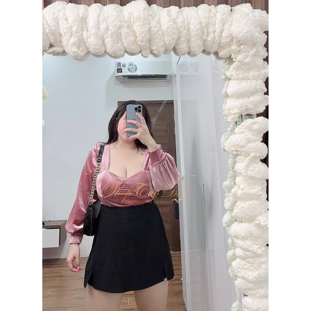 (TÁO ĐỎ BIGSIZE 55-90KG) ÁO NHUNG CÚP NGỰC TAY PHỒNG SIÊU XINH ( ẢNH THẬT SHOP CHỤP 100%)