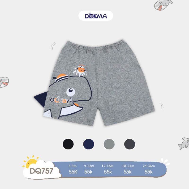 (6-&gt;18 tháng) Quần đùi Baby Shark chuẩn hãng Dokma, 100% cotton Mỹ cao cấp (DQ757)