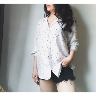 (HÌNH THẬT)Sơ mi lụa chấm bi