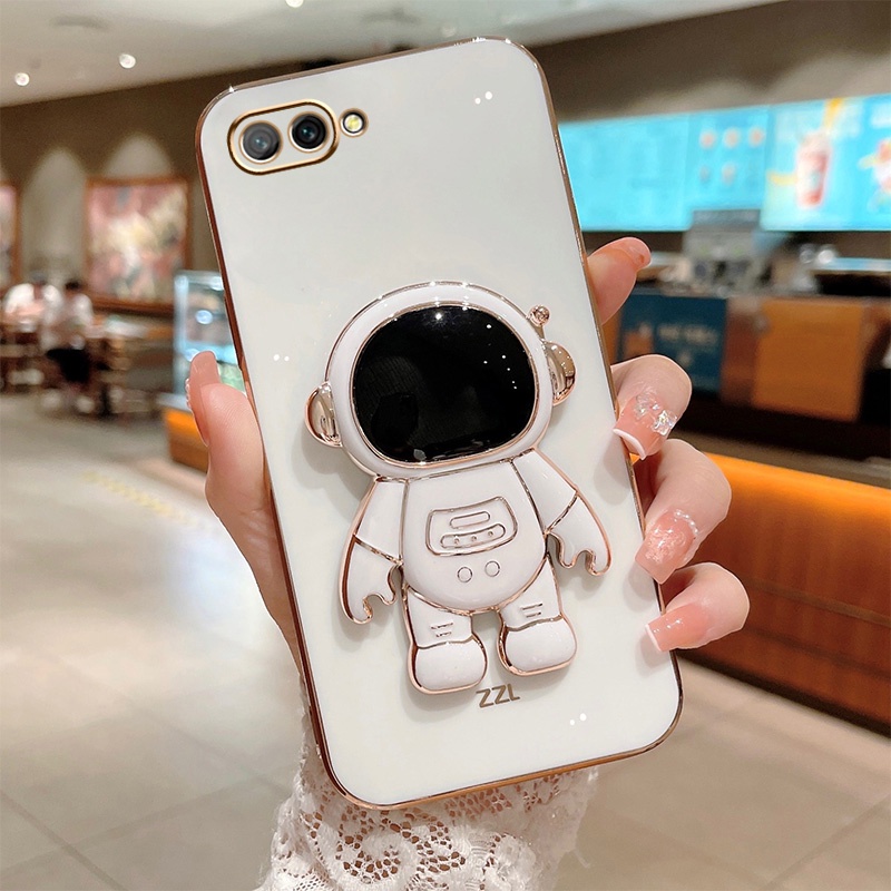 ốp lưng Realme c2 TPU Mạ điện 3D Phi hành gia có chân đế ốp điện thoại Realme c2
