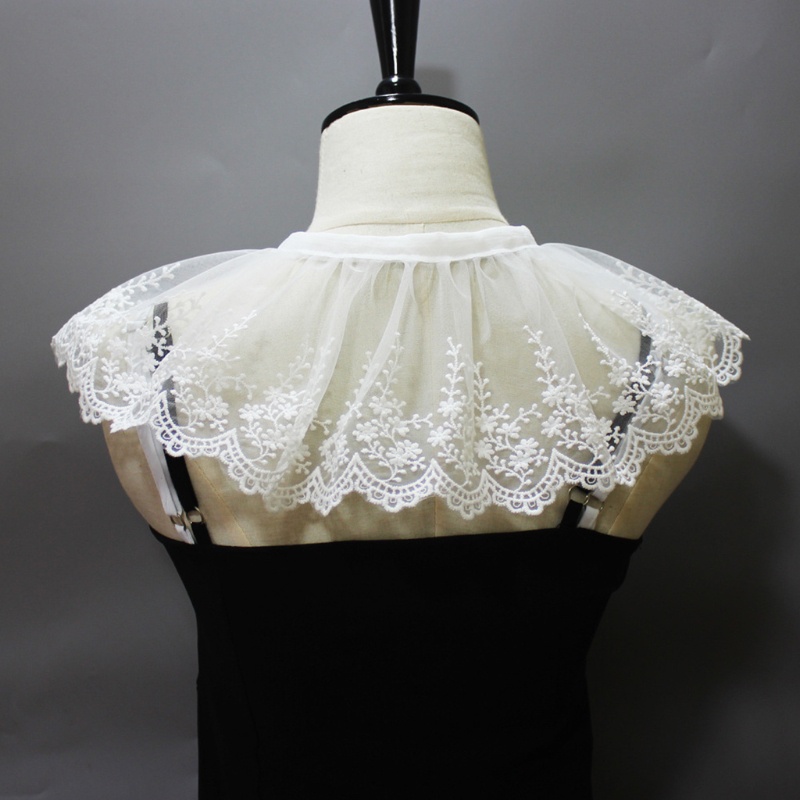 Cổ áo sơ mi giả thêu hoa bằng vải tulle