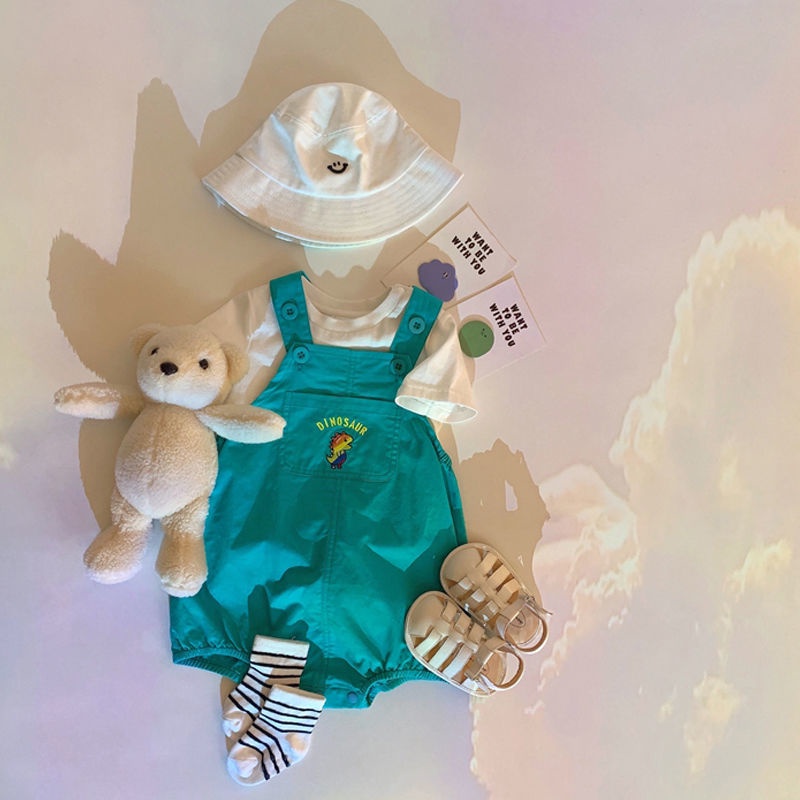 Bộ Áo Liền Quần Tam Giác Hình Khủng Long Bằng Cotton Nguyên Chất Dễ Thương Thời Trang Mùa Hè Cho Bé