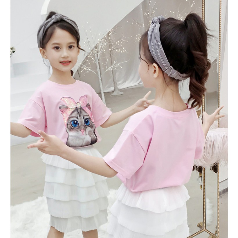 Áo phông hình mèo siêu cute dành cho bé gái lớn