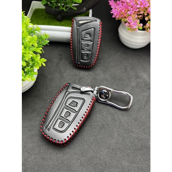 Bao da bò bọc chìa khoá xe Huyndai Santafe 2014-2019 bản 3 nút thông minh