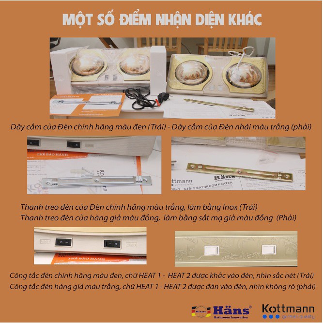 Đèn sưởi Kottmann 2 bóng K2BH chính hãng (có bảng đặc điểm nhận biết hàng chính hãng) - Bảo hành 36 Tháng chính hãng