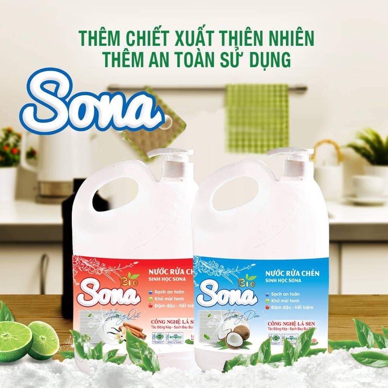 Nước Rửa Chén Sinh Học SONA Hương quế dừa 1,6kg (chỉ từ rau củ quả) / Bio Dishwashing Liquid