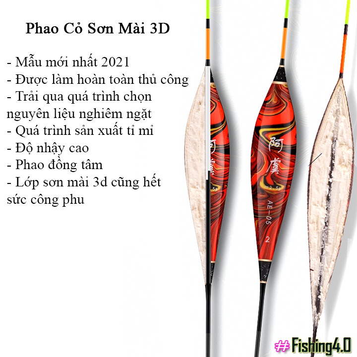 Phao cỏ sậy câu đài cao cấp- sơn mài 3d siêu nhậy - PP06