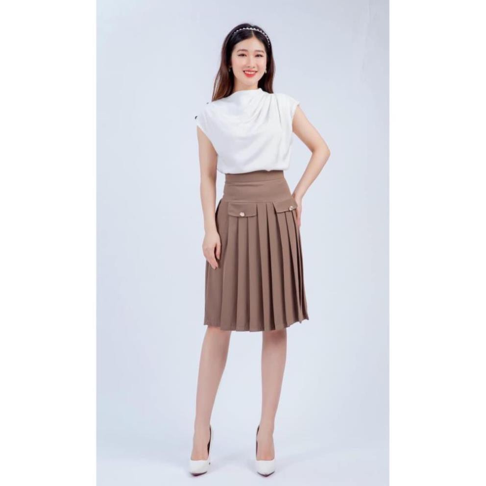 Áo sơ mi lụa HANAA  kiểu công sở có ly vai đính cúc cộc tay