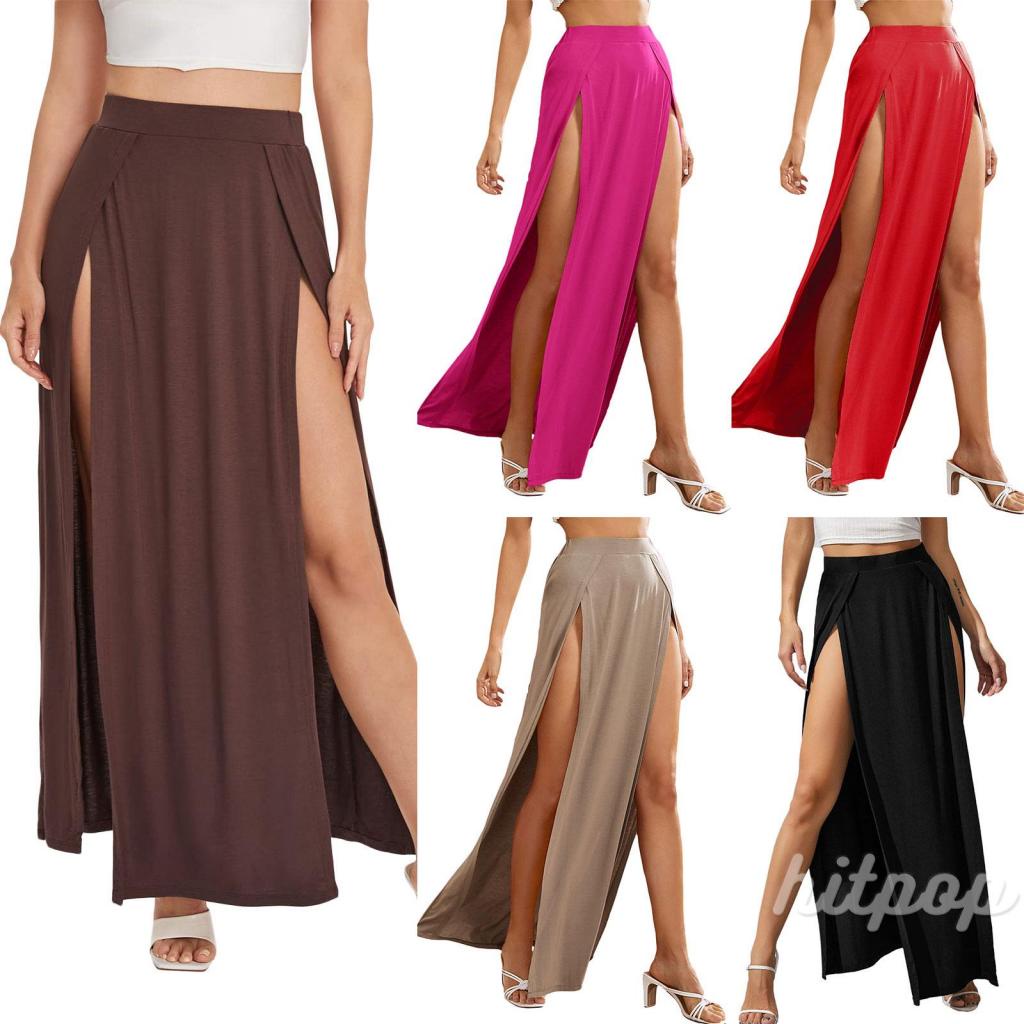 Chân Váy Dài Lưng Cao Xẻ Tà Màu Sắc Đơn Giản Thời Trang Cho Nữ