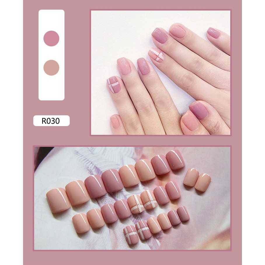 Bộ 24 móng tay giả màu trơn xinh xắn