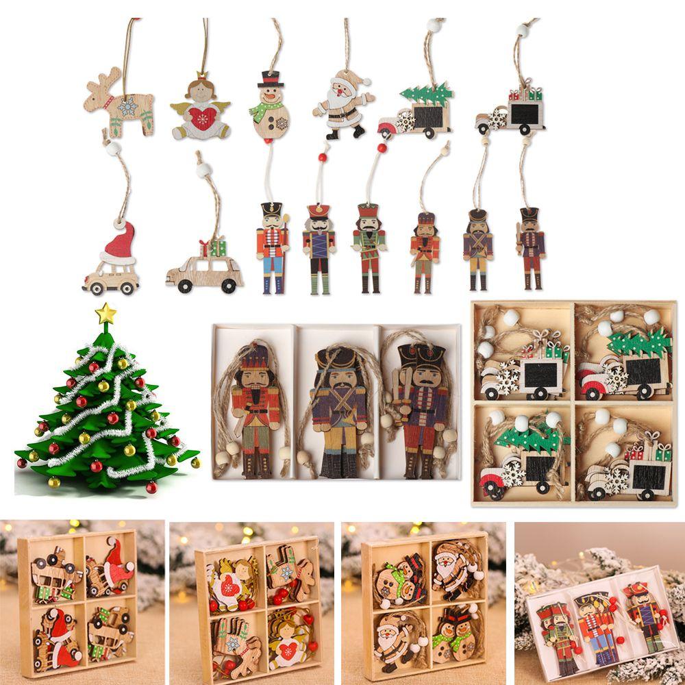 Set 9 / 12 Phụ Kiện Treo Trang Trí Cây Thông Giáng Sinh Bằng Gỗ