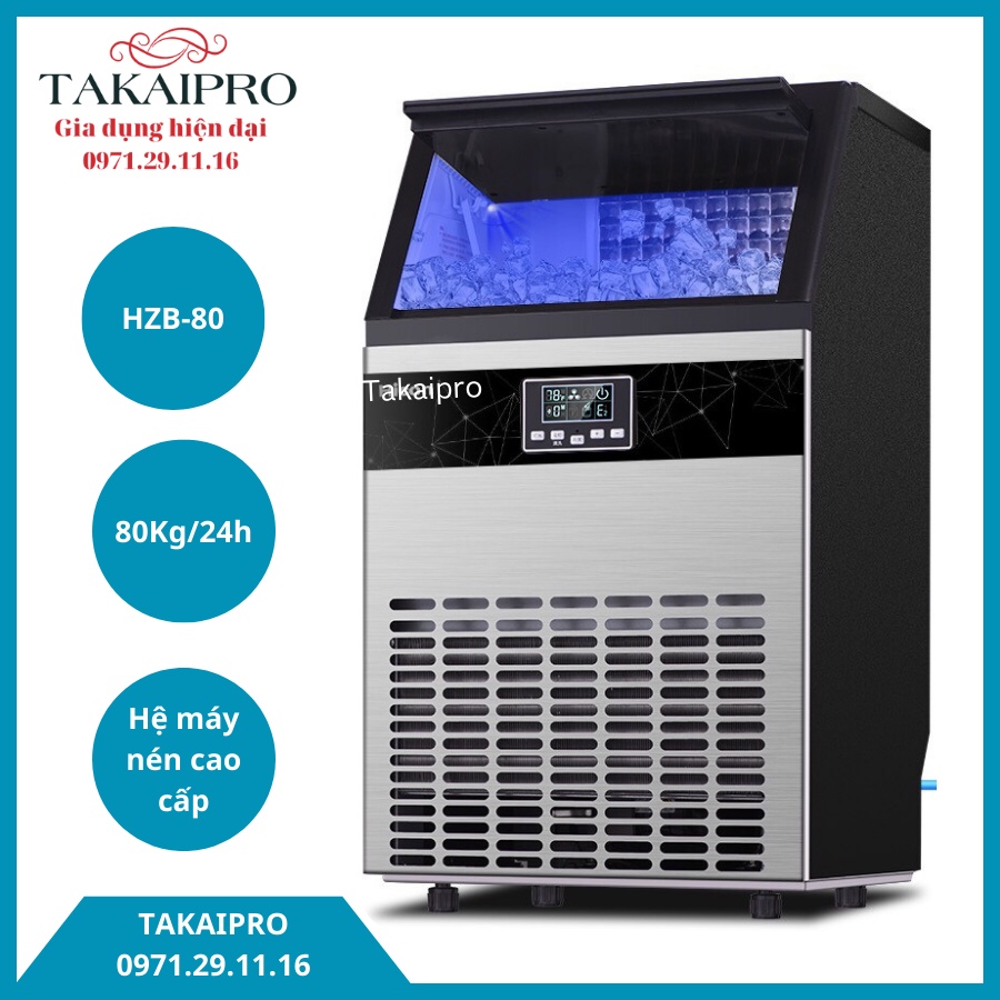 Máy làm đá viên TAKAIPRO HZB-80- công suất 80Kg/ngày- Tặng kèm quả lọc nước Hicon