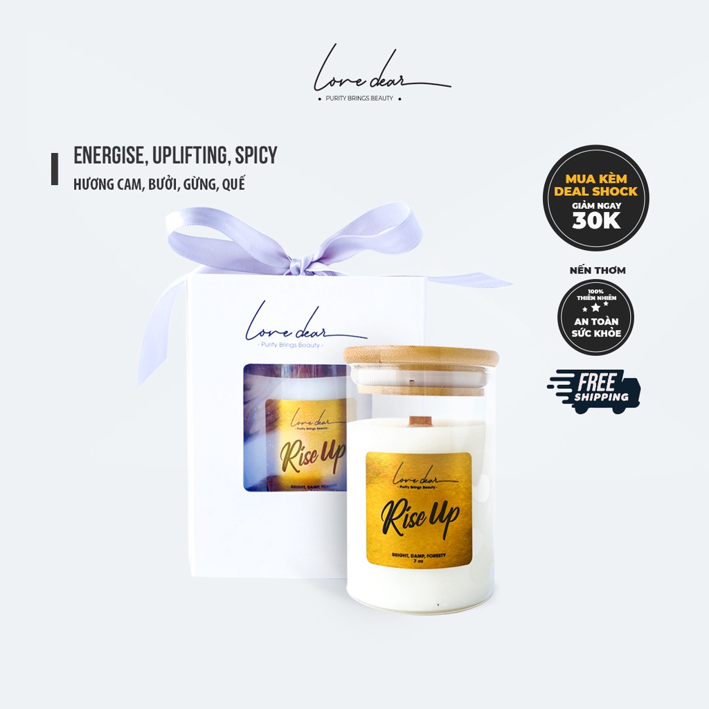 Nến Thơm Phòng Cao Cấp LoveDear Rise Up Từ Tinh Dầu Thiên Nhiên và Sáp Cọ - Trang Trí Decor 100g &amp; 200g