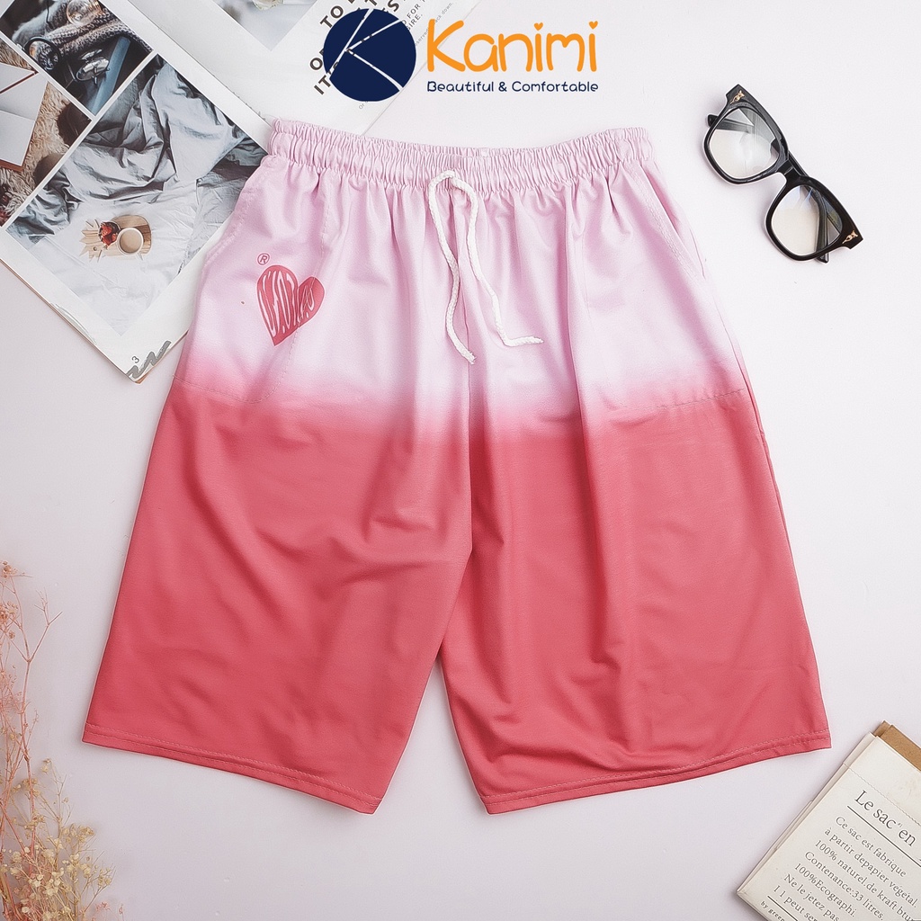 Quần đùi loang nữ, quần đùi mặc nhà nữ in tim Kanimi 3 màu cực đẹp QN13