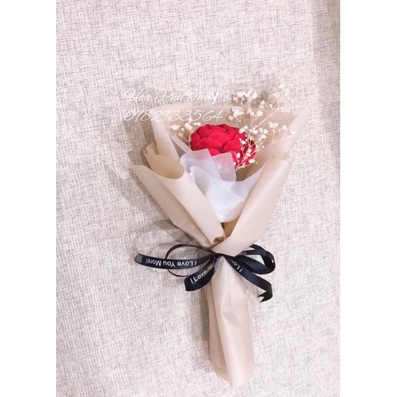 Bó hoa giấy 1 bông phối hoa baby khô