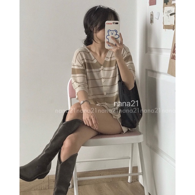 Áo cardigan mỏng kẻ ngang