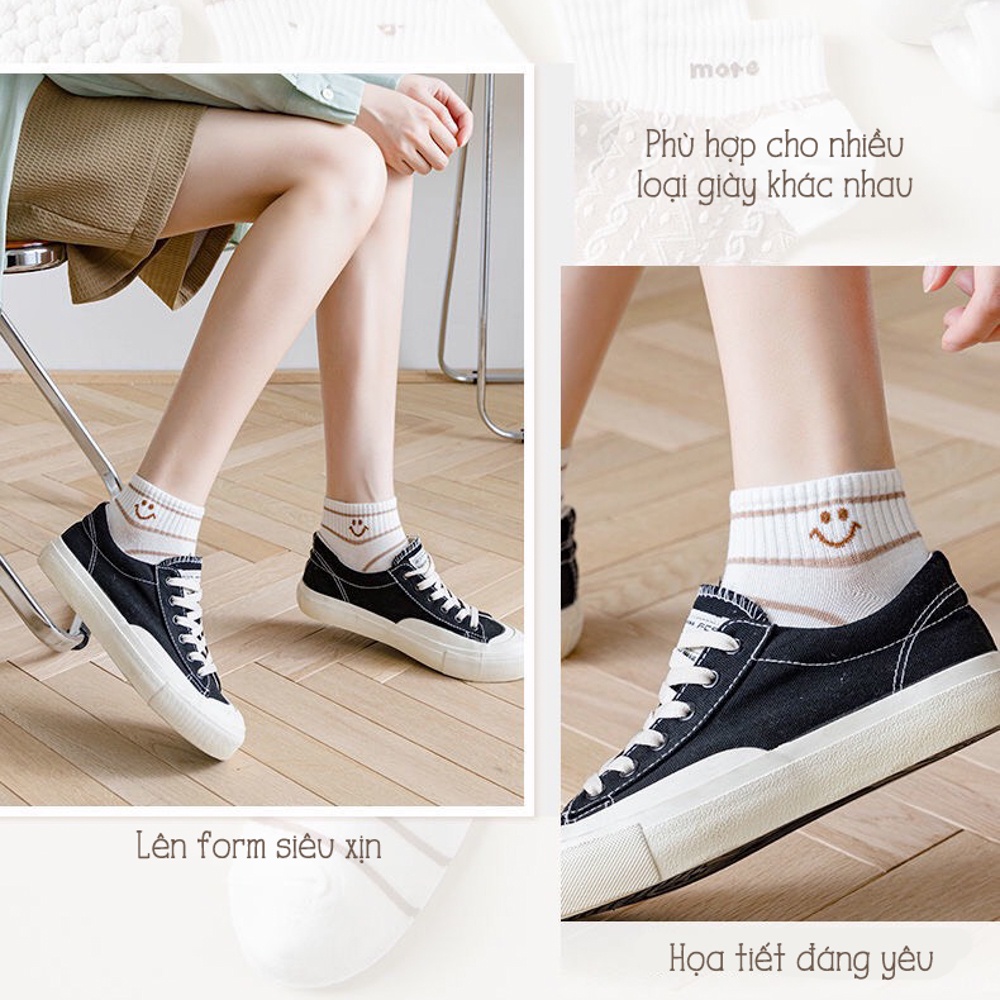 Tất nữ cổ ngắn vớ cổ ngắn set 5 đôi màu nâu trắng phong cách thời trang Hàn Quốc - Only Store