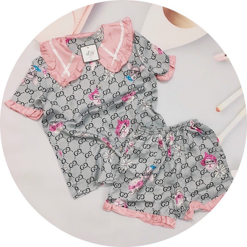 Đồ Ngủ🌸Đồ Bộ Pijama🌸Bộ Lụa Pijama Quần Sooc Họa Tiết Phối Bèo Dễ Thương | BigBuy360 - bigbuy360.vn