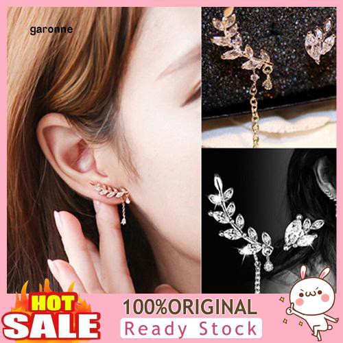 Khuyên tai hình lá đính đá phong cách trẻ trung thanh lịch dành cho nữ